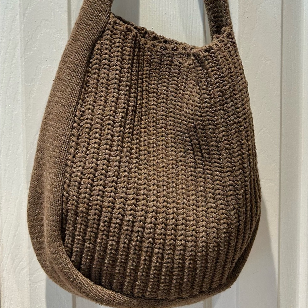 Hand-Knit Brown Crochet Shoulder Bag